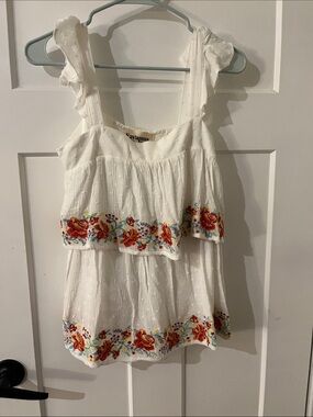 Savanna Jane White Tiered Camisole with Red Floral Embroidery